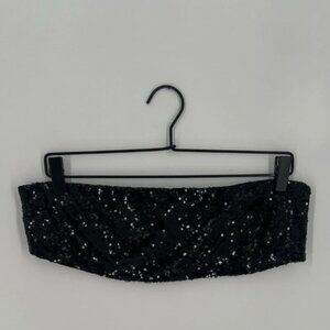 Black Sequin Bandeau Crop Top Size XS